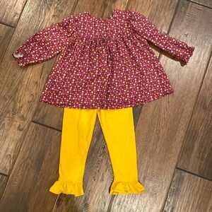 NWOT Millie Jay Burgundy Floral Top+Gold Ruffle Bottom Pants Set. Size 4T.